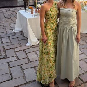 Mango Pleated Floral One Shoulder Dress